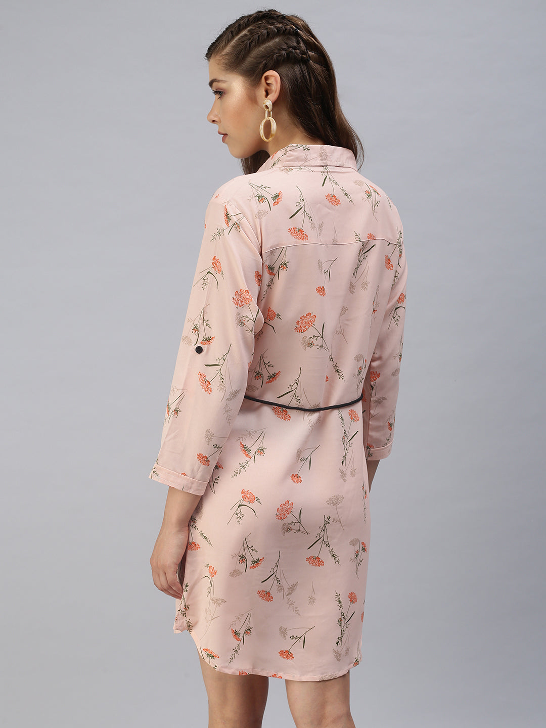 Women's Peach Floral Georgette Shirt Dress