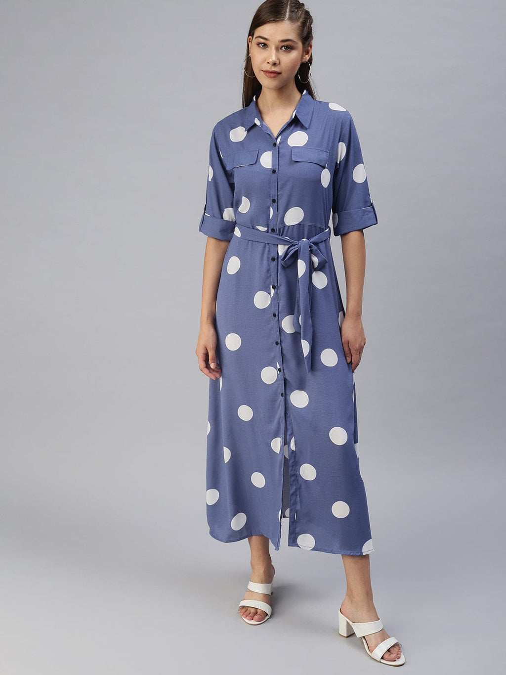 Women's Printed Fit and Flare Blue Dress