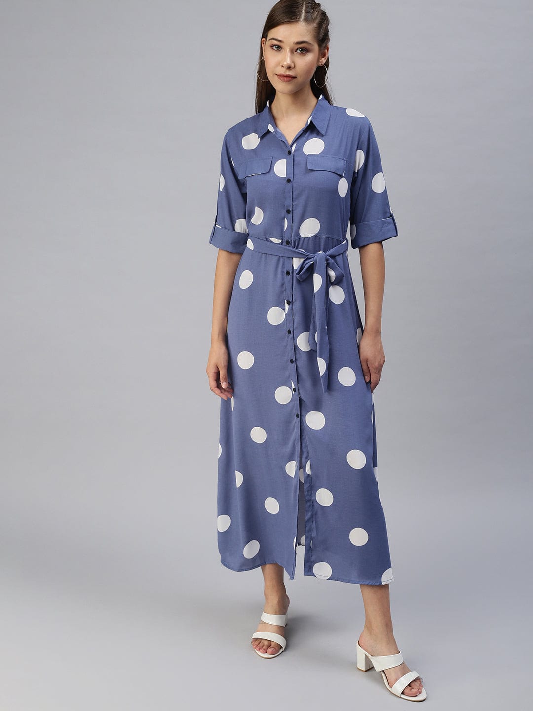 Women's Printed Fit and Flare Blue Dress