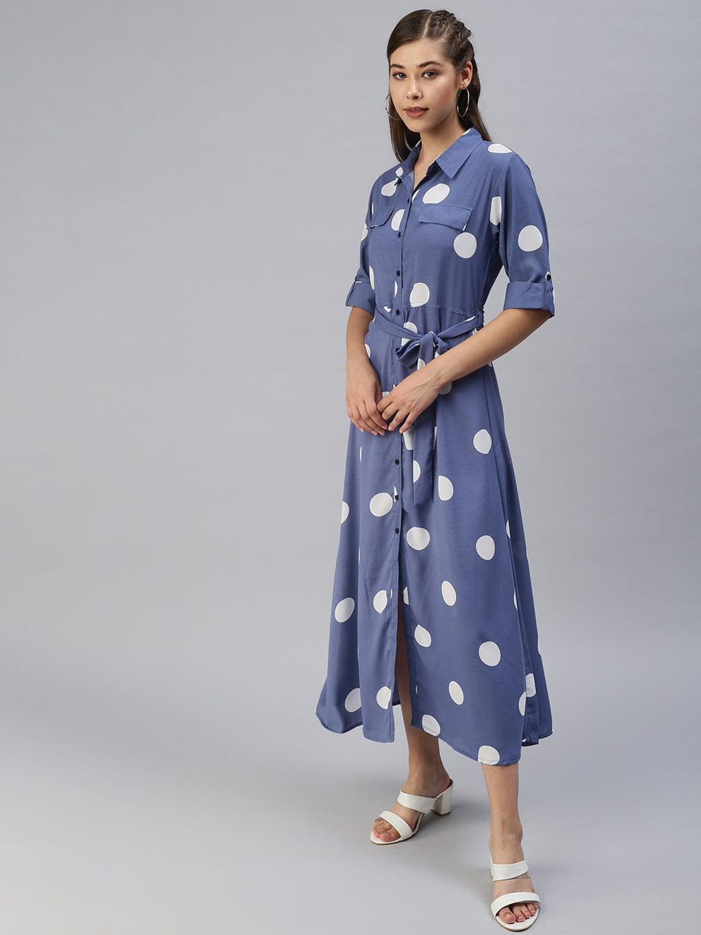 Women's Printed Fit and Flare Blue Dress
