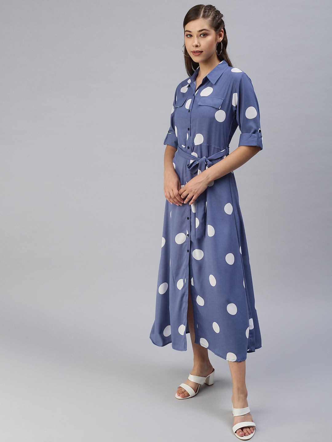 Women's Printed Fit and Flare Blue Dress
