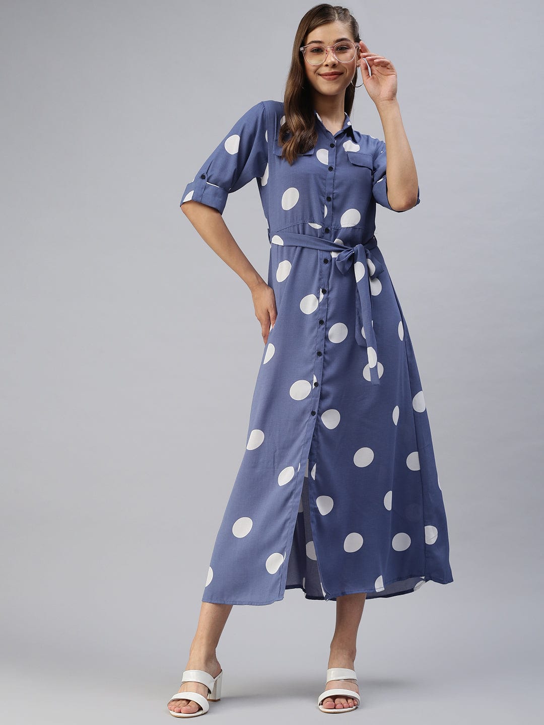 Women's Printed Fit and Flare Blue Dress