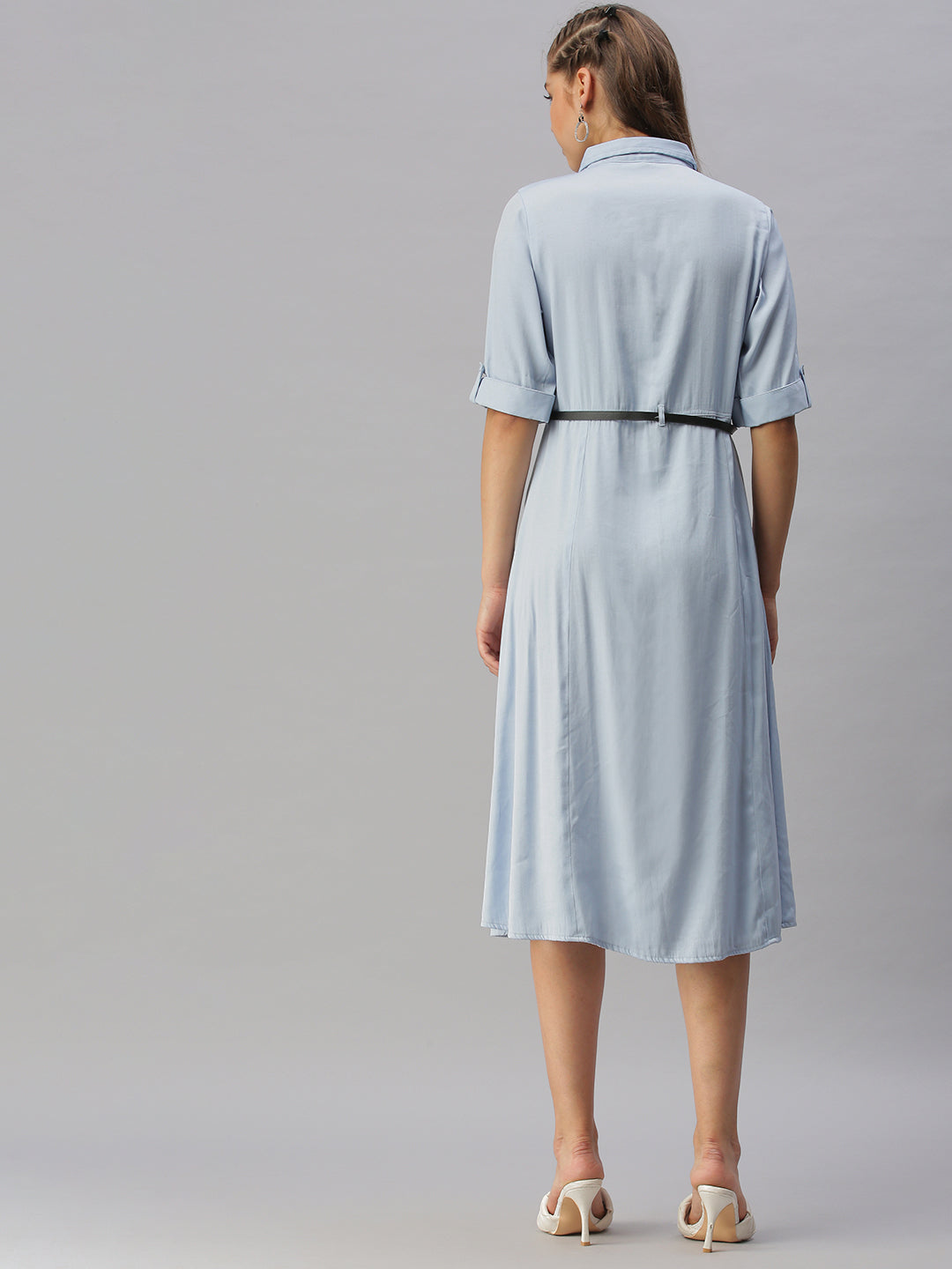 Women's Blue Shirt Midi Dress