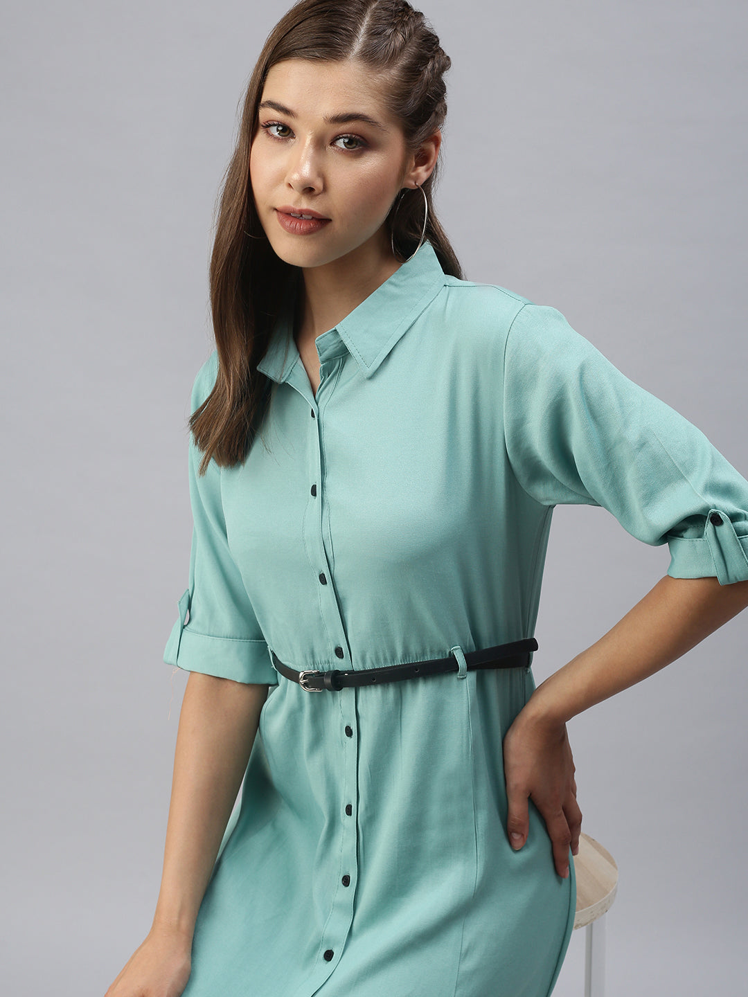 Women's Green Shirt Midi Dress