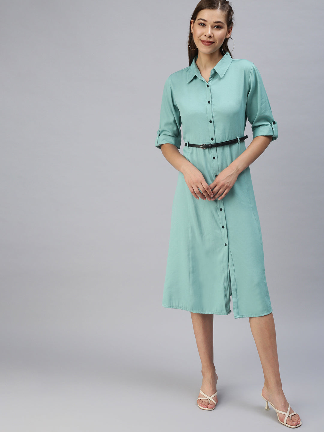 Women's Green Shirt Midi Dress