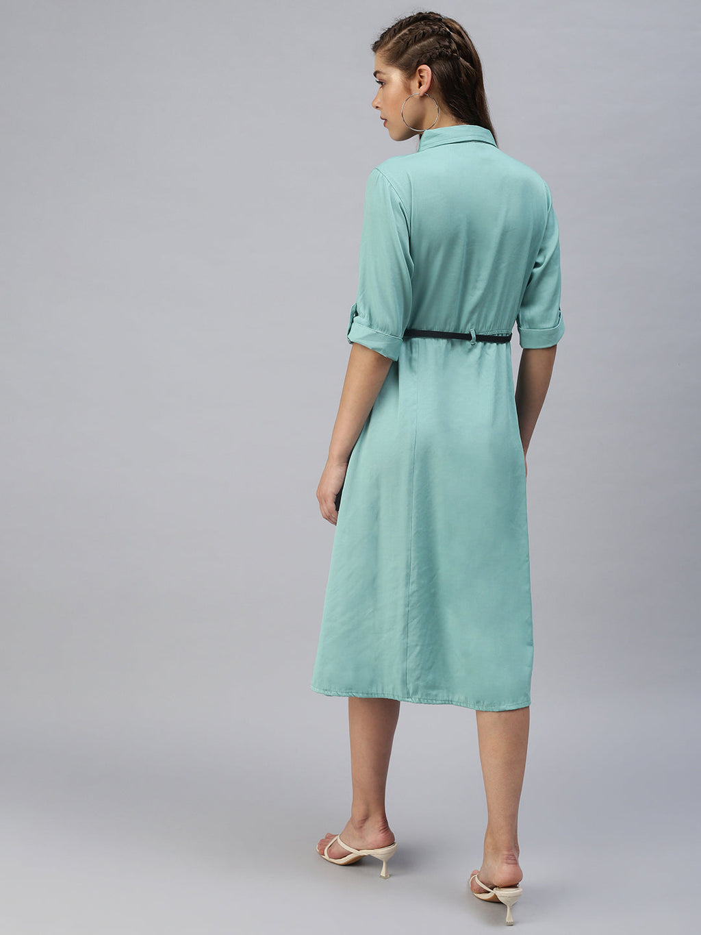Women's Green Shirt Midi Dress