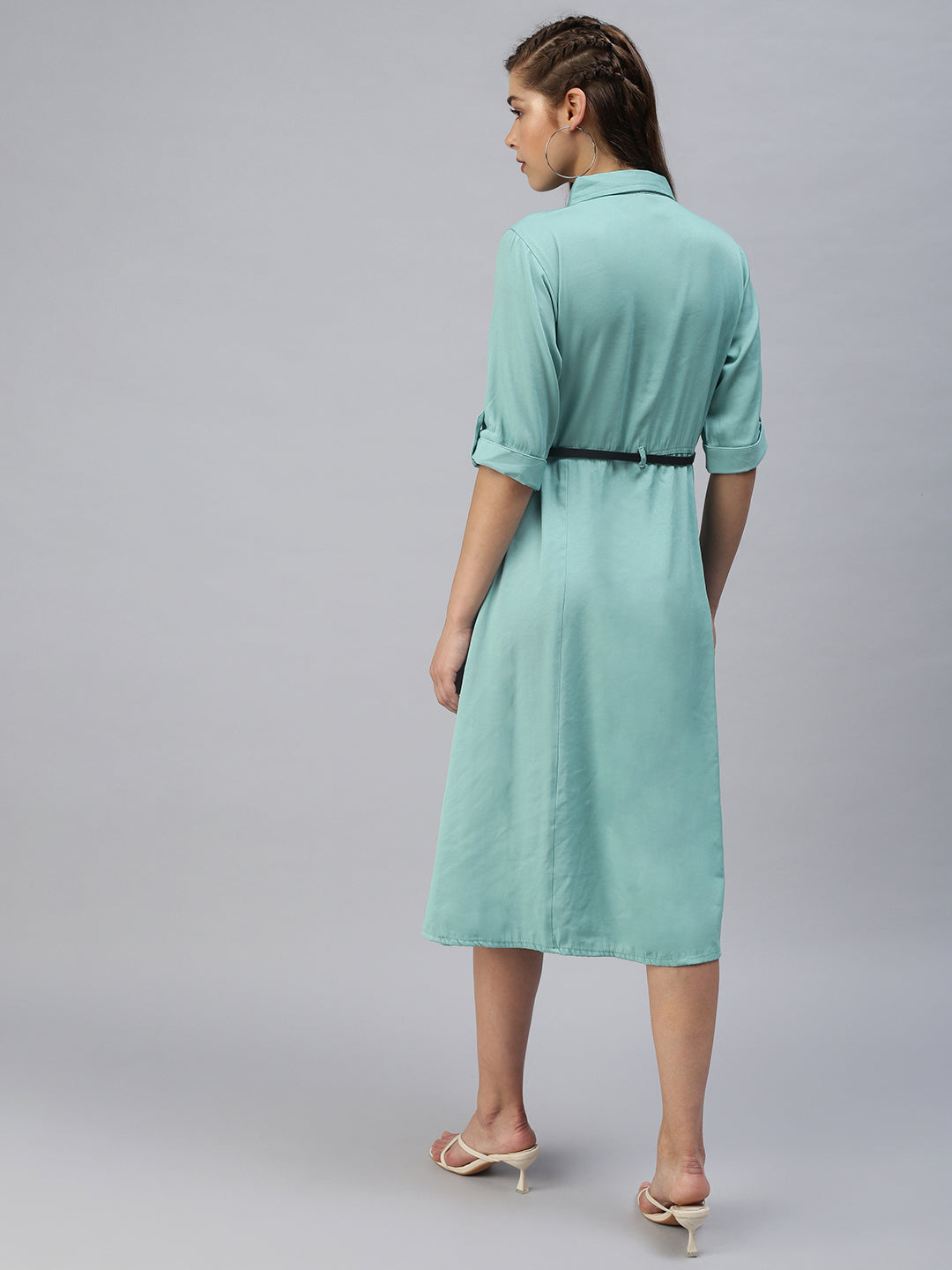 Women's Green Shirt Midi Dress