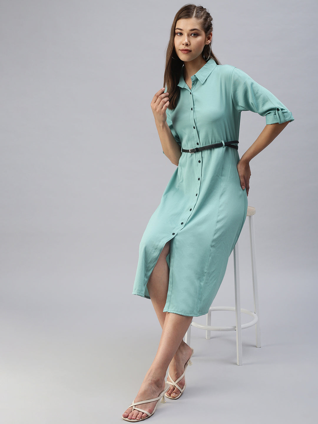 Women's Green Shirt Midi Dress