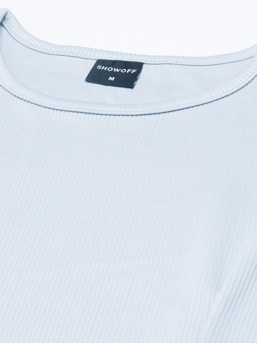 Women's Blue Round Neck Short Sleeves Cotton Knitted Sheath Dress