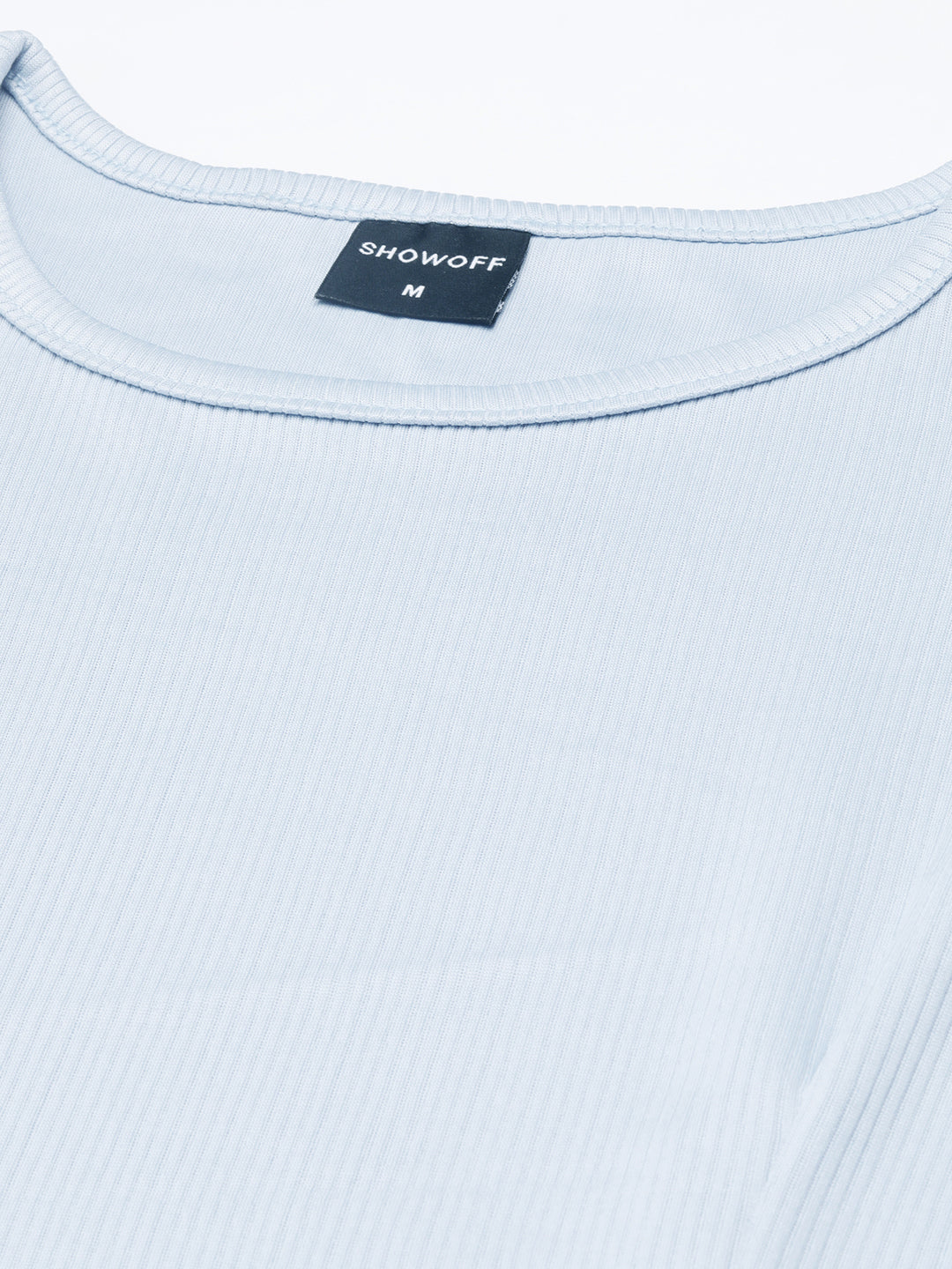 Women's Blue Round Neck Short Sleeves Cotton Knitted Sheath Dress