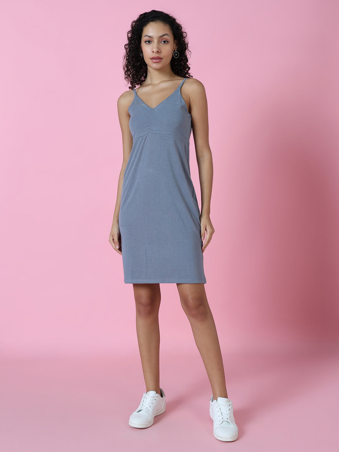 Women's Grey Shoulder Straps Sheath Dress