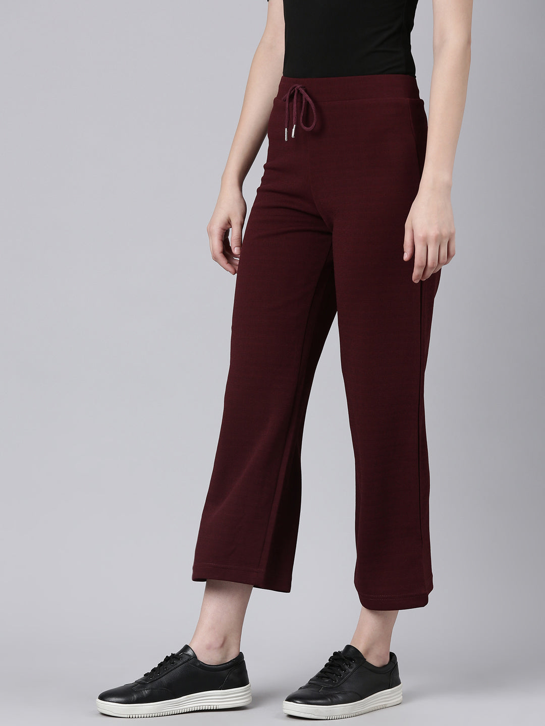 Women's Maroon Straight Fit Cropped Parallel Trousers