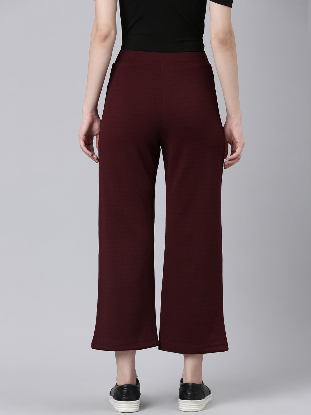Women's Maroon Straight Fit Cropped Parallel Trousers