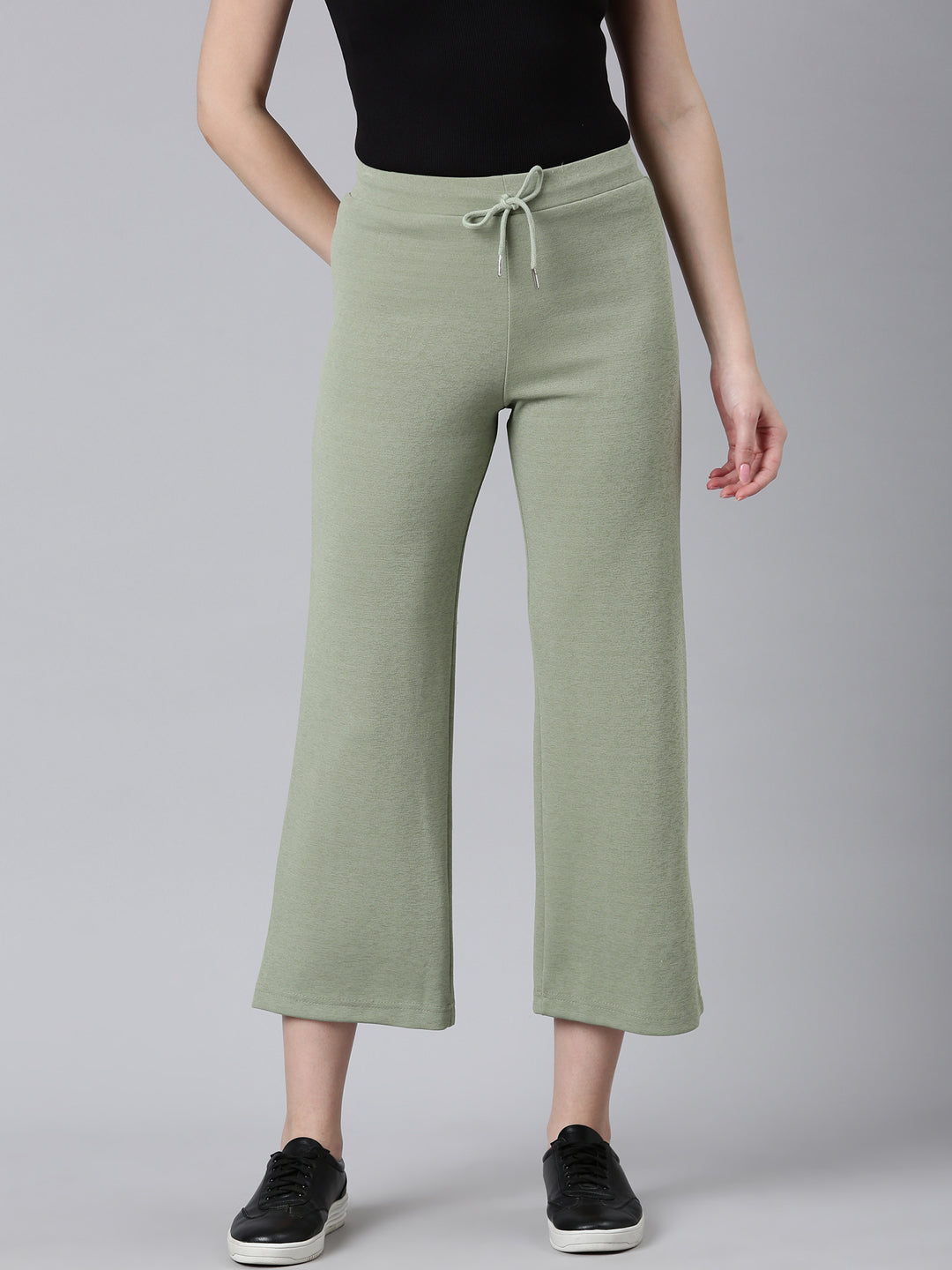 Women's Olive Straight Fit Cropped Parallel Trousers