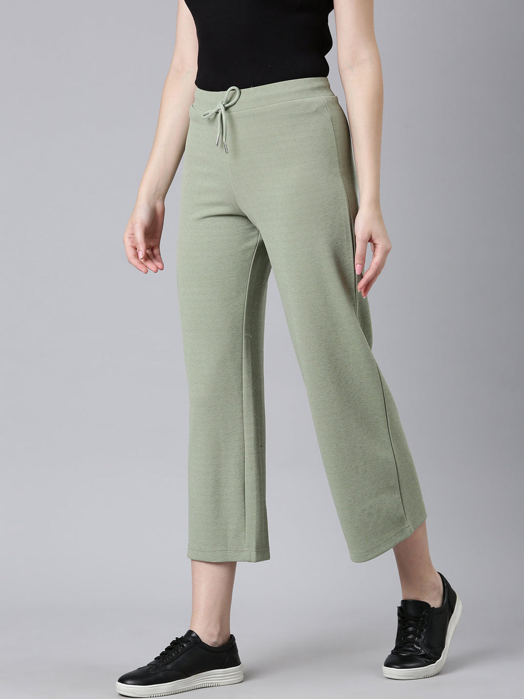 Women's Olive Straight Fit Cropped Parallel Trousers