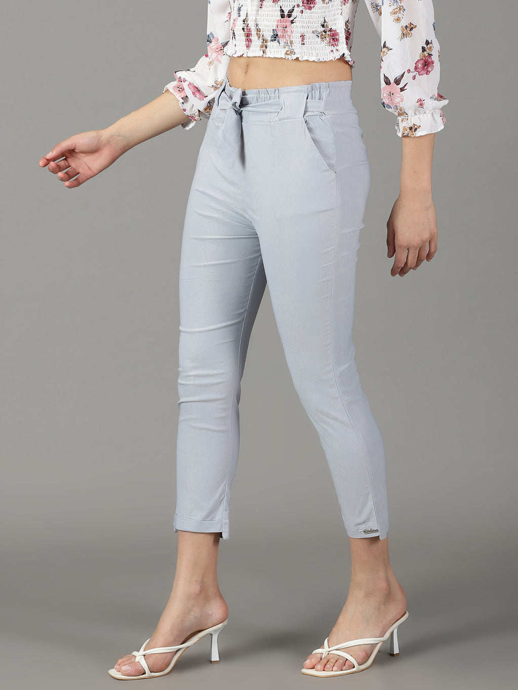 Women's Blue Relaxed Slim Fit High-Rise Trousers