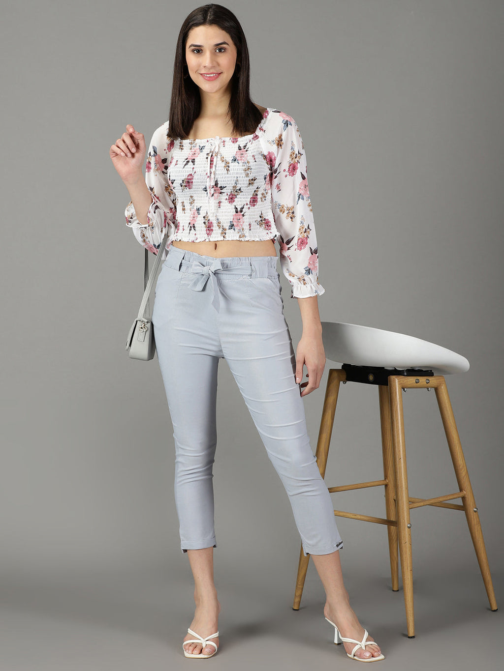 Women's Blue Relaxed Slim Fit High-Rise Trousers