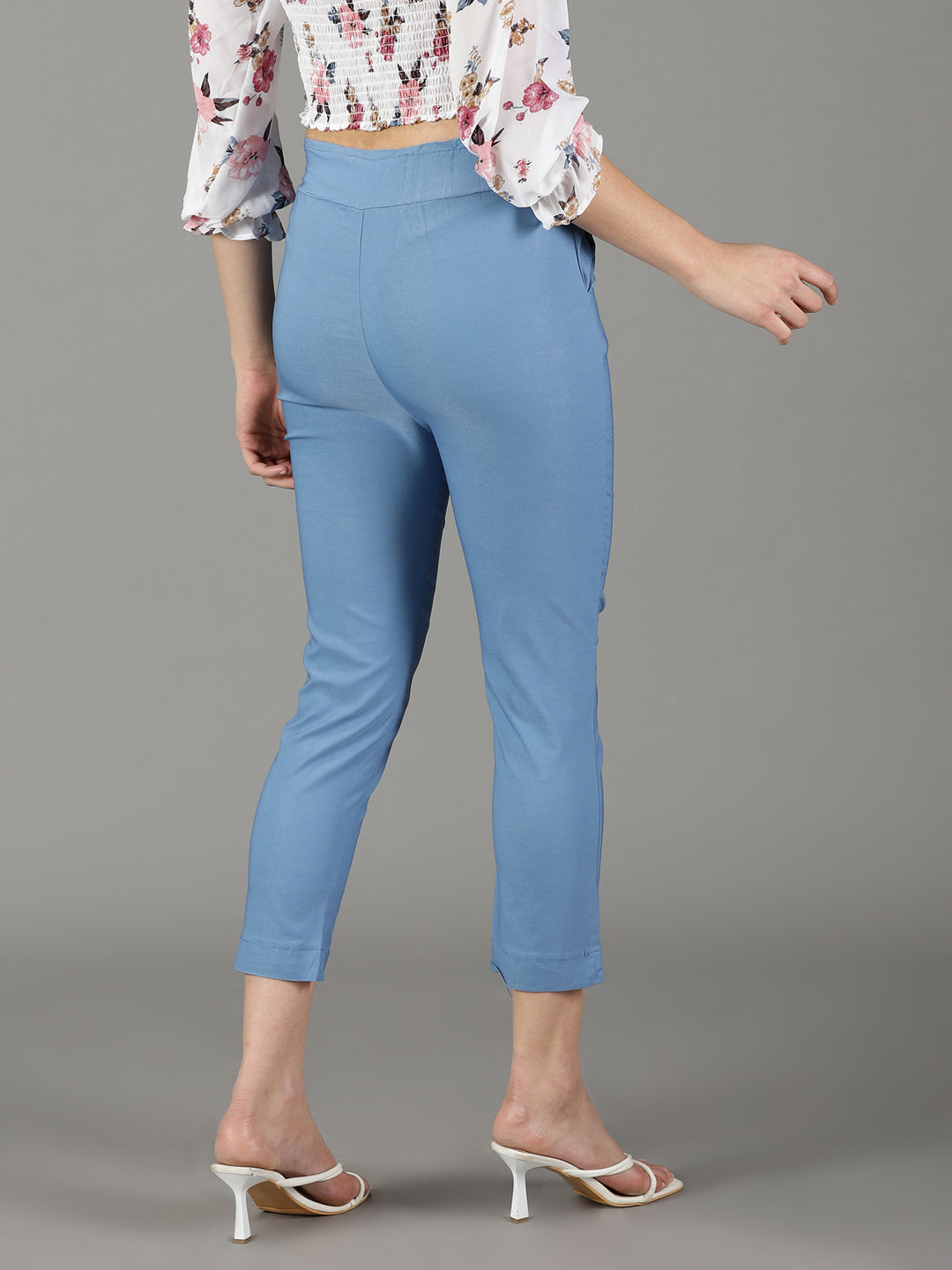Women's Blue Relaxed Slim Fit High-Rise Trousers