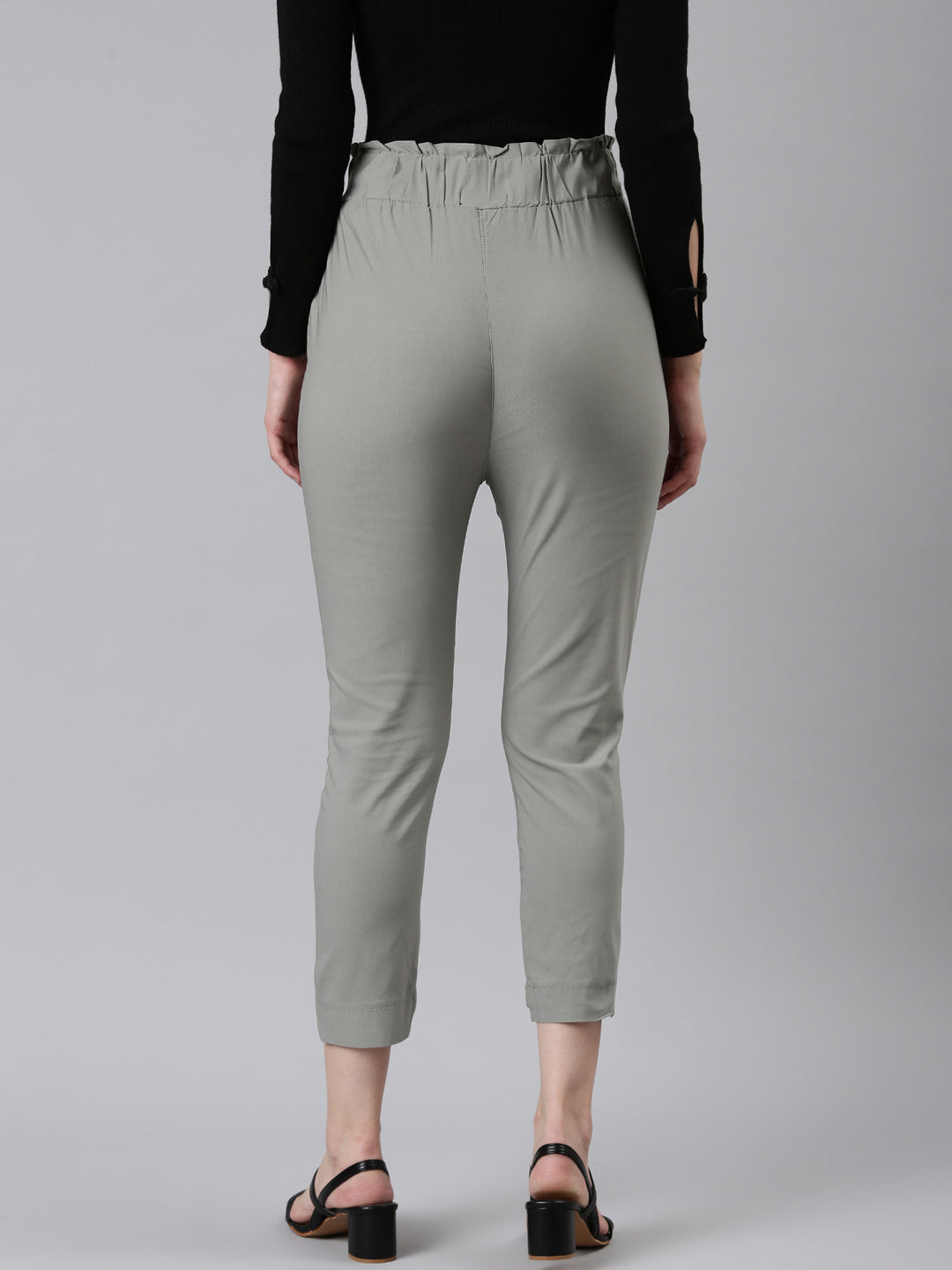 Women's Grey High-Rise Pleated Cigarette Trousers