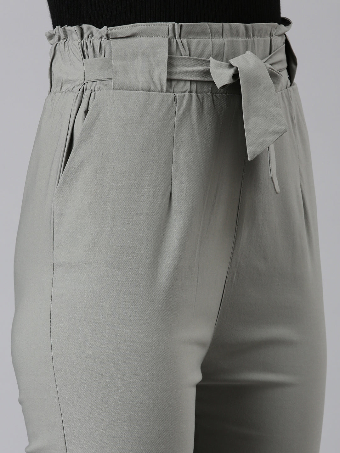 Women's Grey High-Rise Pleated Cigarette Trousers