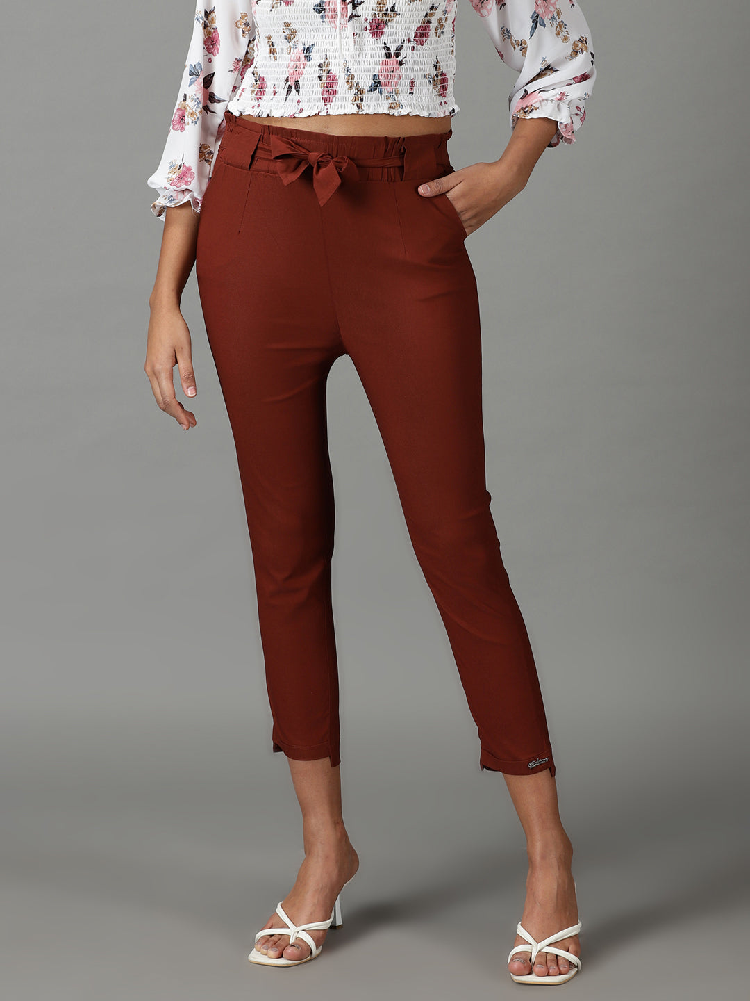 Women's Rust Slim Fit High-Rise Trousers