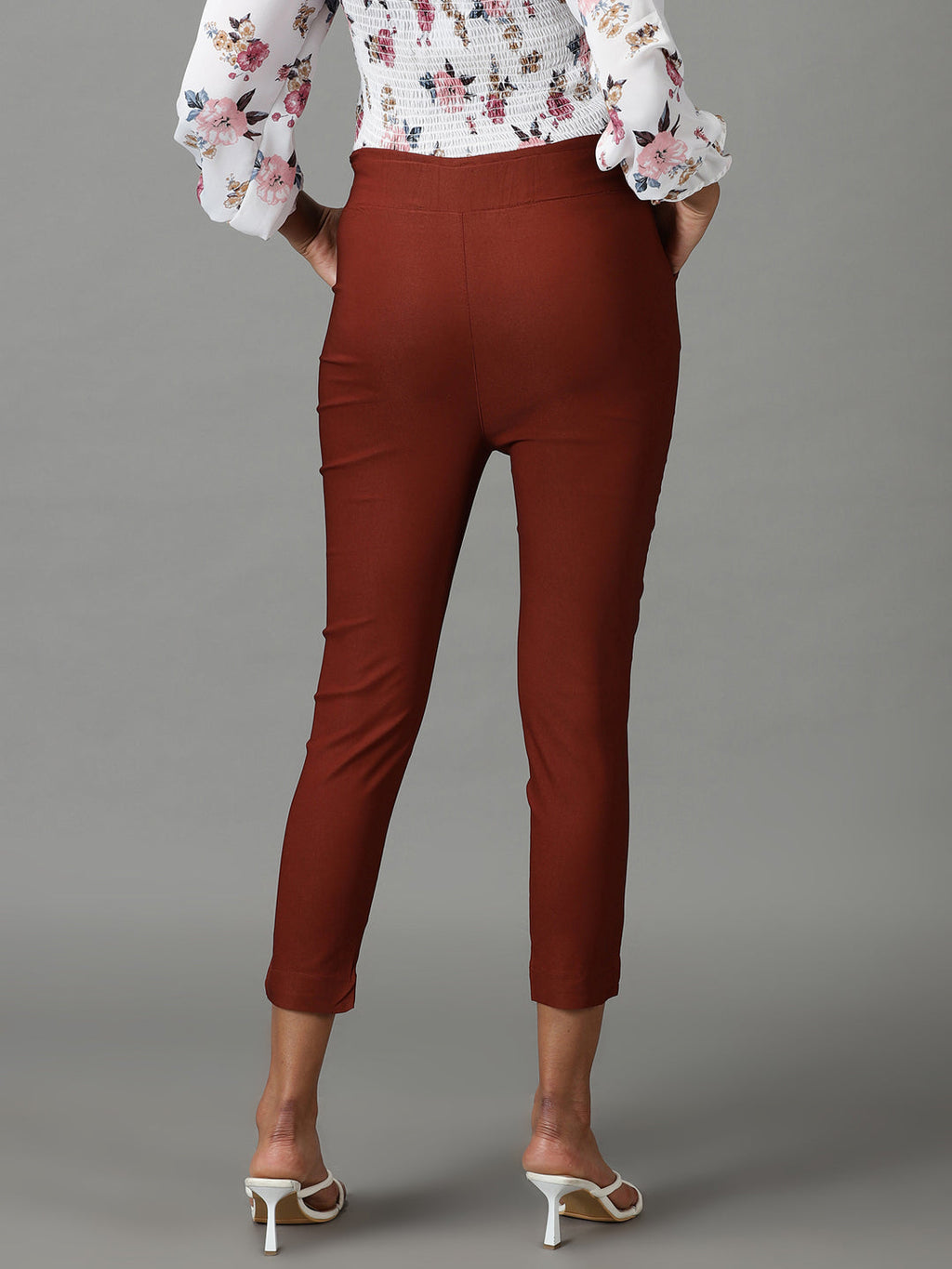 Women's Rust Slim Fit High-Rise Trousers