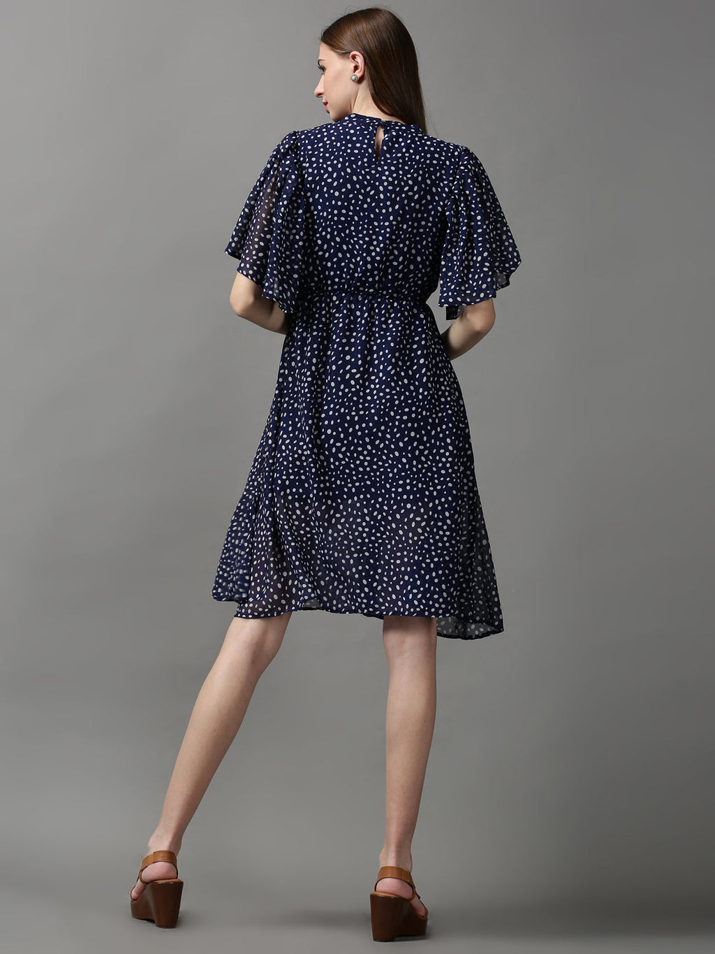 Women's Navy Blue Chiffon Blouson Dress