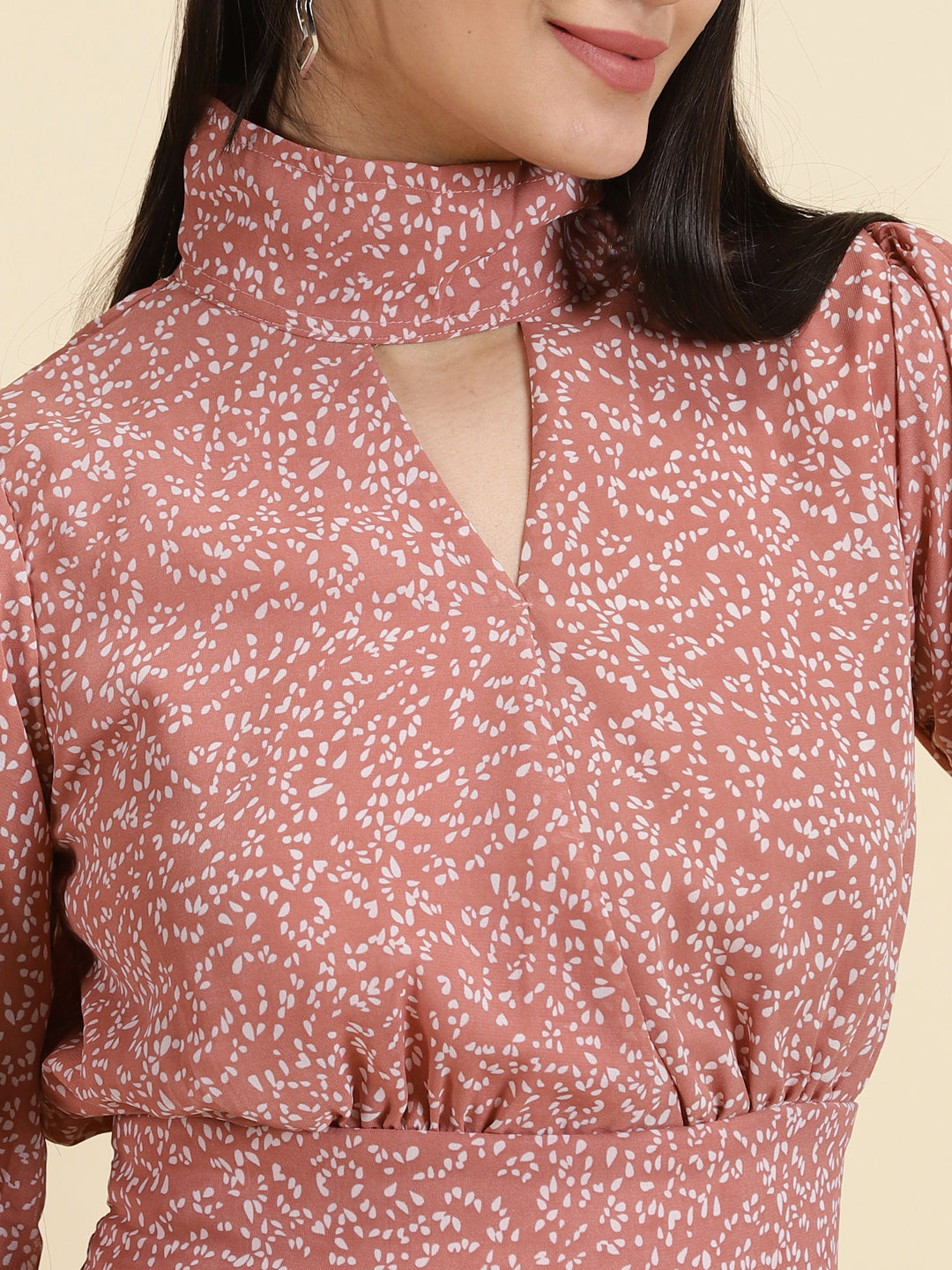 Women's Mauve Print Keyhole Neck Chiffon Crop Top