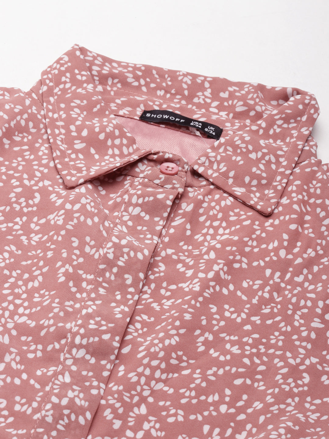 Women's Mauve Shirt Collar Cuffed Sleeves Tie-Ups Shirt Style Crop Top