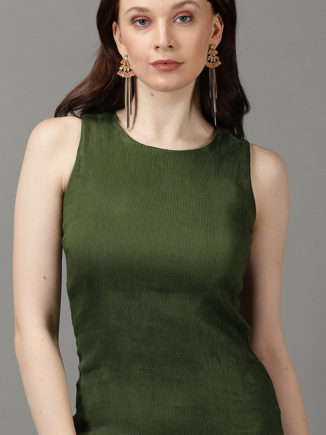 Women's Olive Sleeveless Sheath Dress