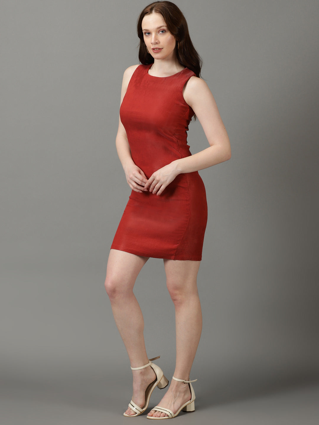 Women's Rust Round Neck Bodycon Dress
