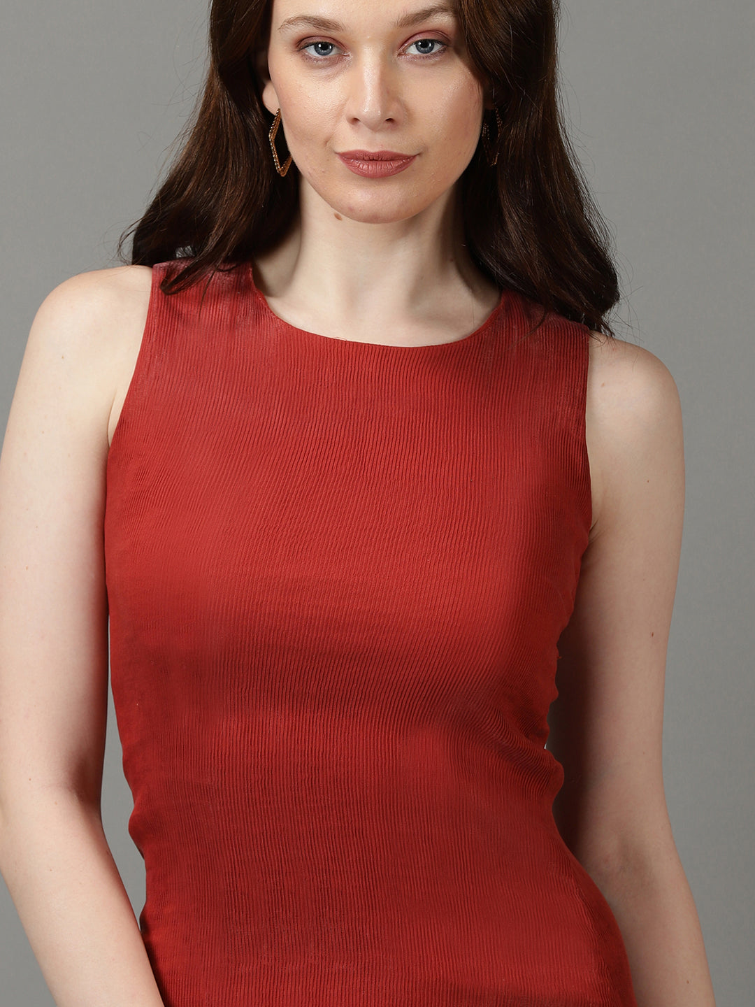 Women's Rust Round Neck Bodycon Dress