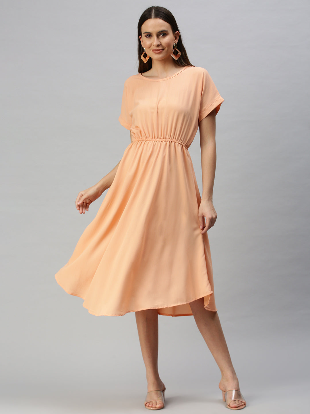 Women's Peach Solid A-Line Dress