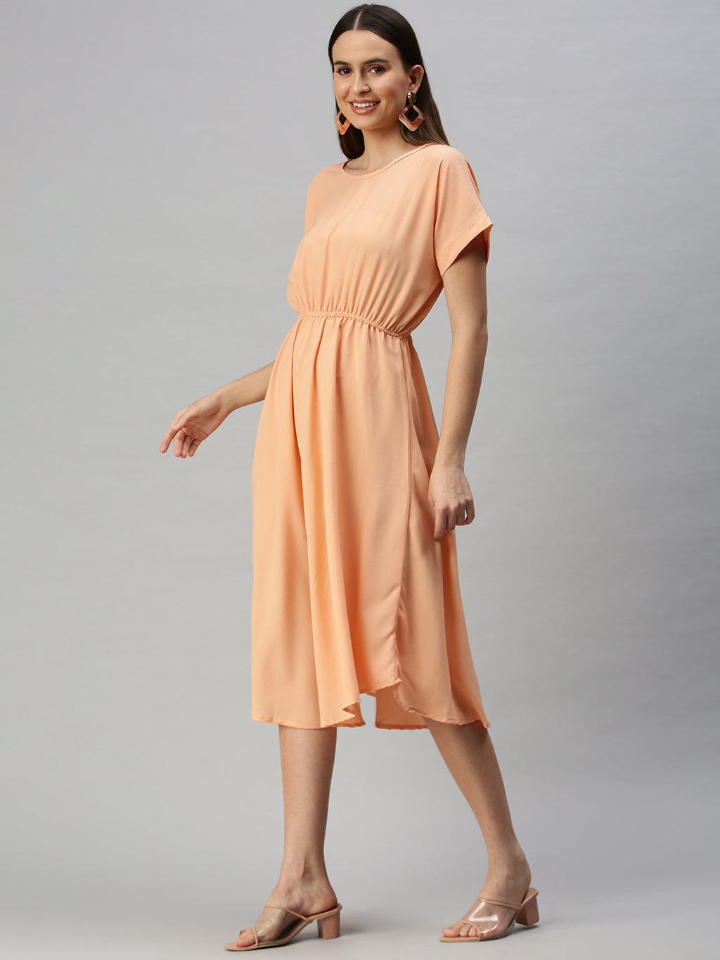 Women's Peach Solid A-Line Dress