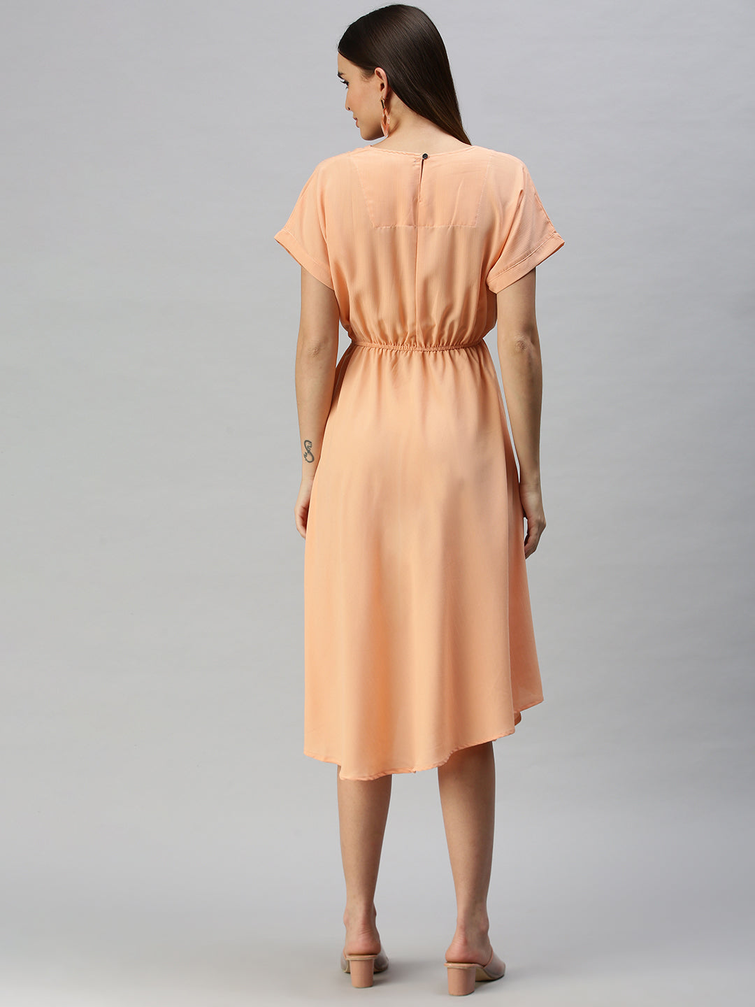 Women's Peach Solid A-Line Dress