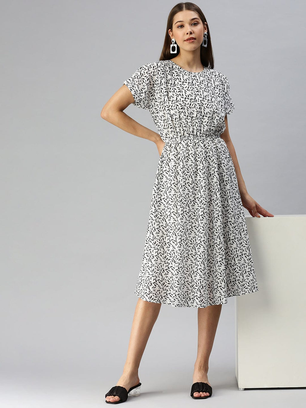 Women's Self Design A-Line White Dress