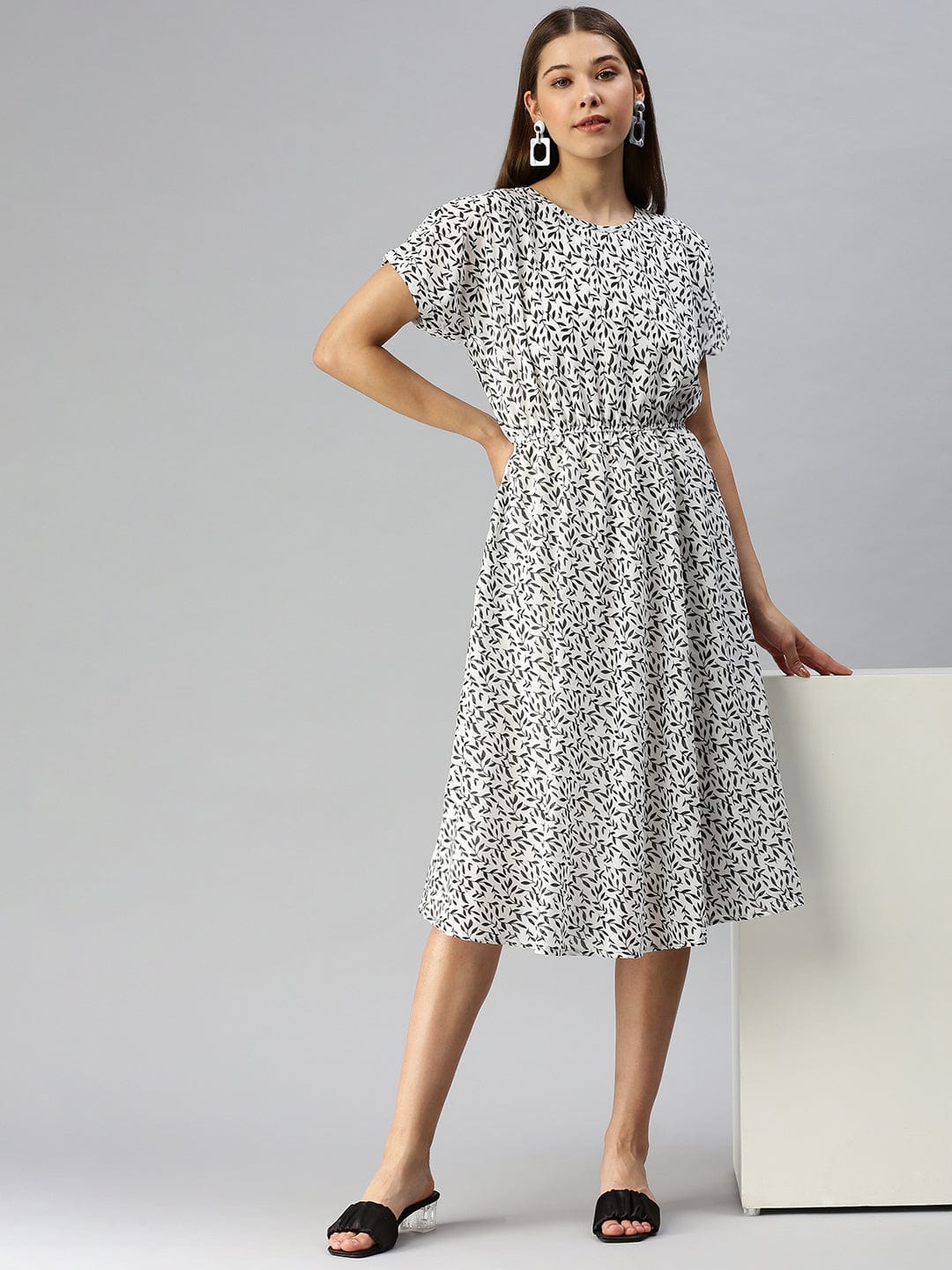 Women's Self Design A-Line White Dress