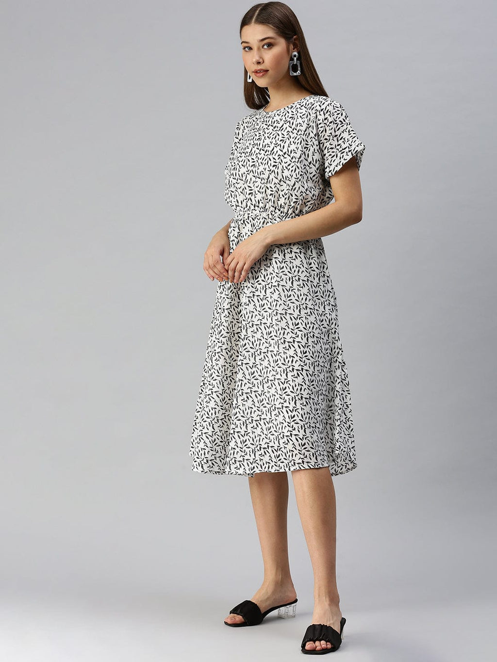 Women's Self Design A-Line White Dress