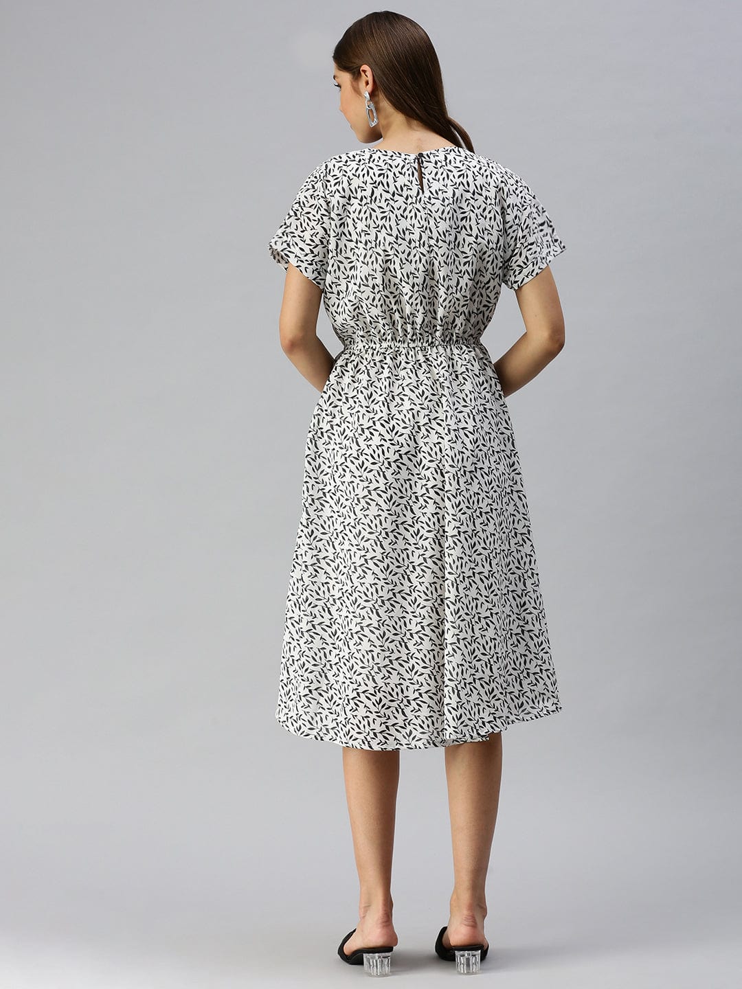 Women's Self Design A-Line White Dress