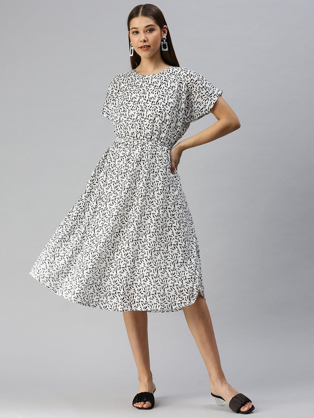 Women's Self Design A-Line White Dress