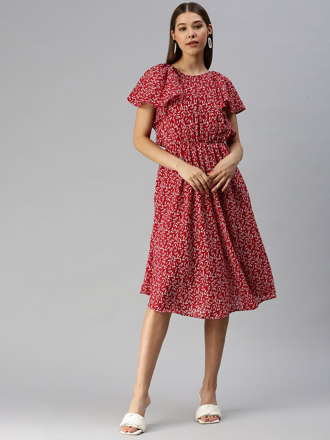 Women's Red Floral Georgette Dress