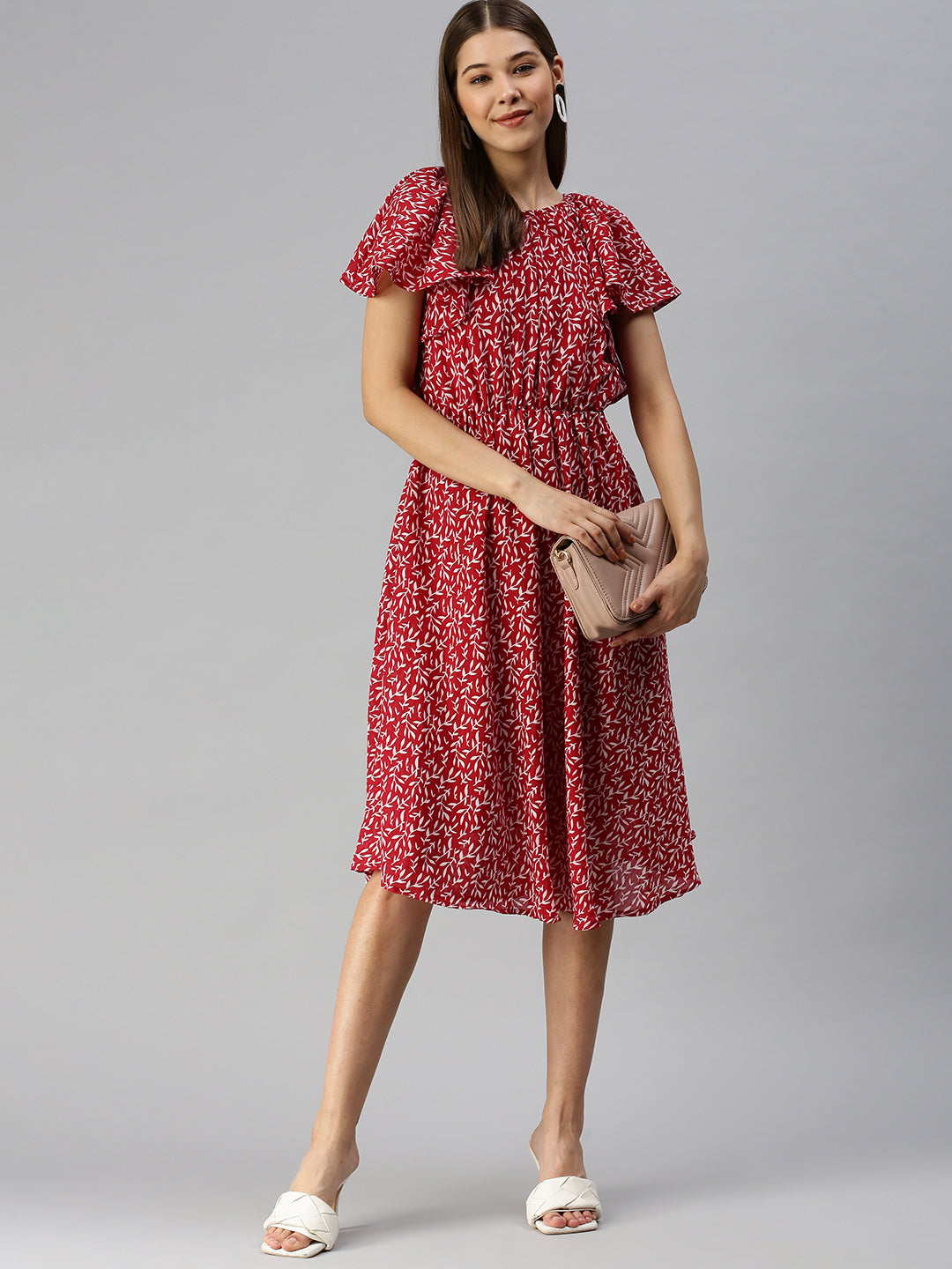 Women's Red Floral Georgette Dress
