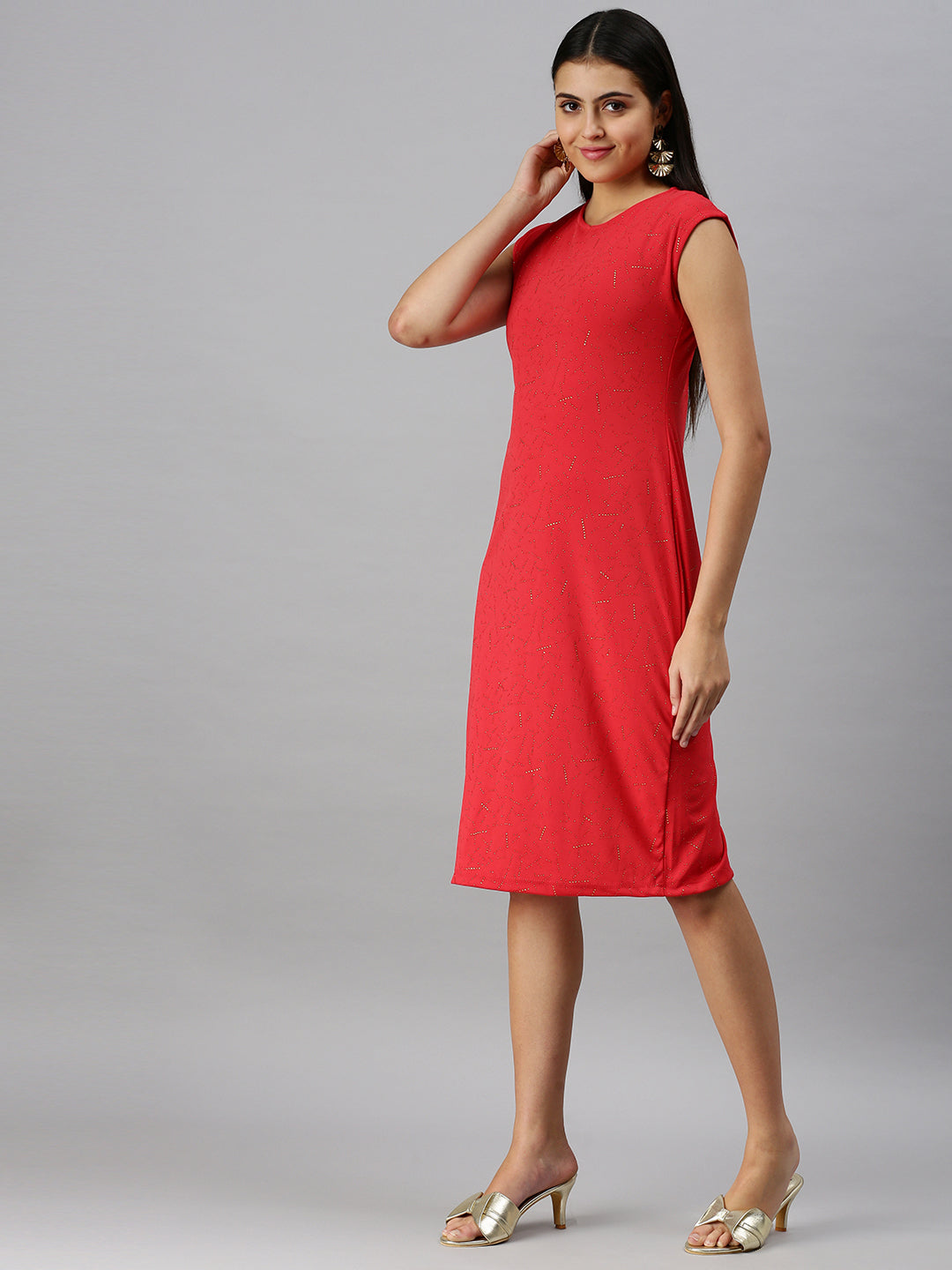 Women's Red Abstract Printed Sheath Dress