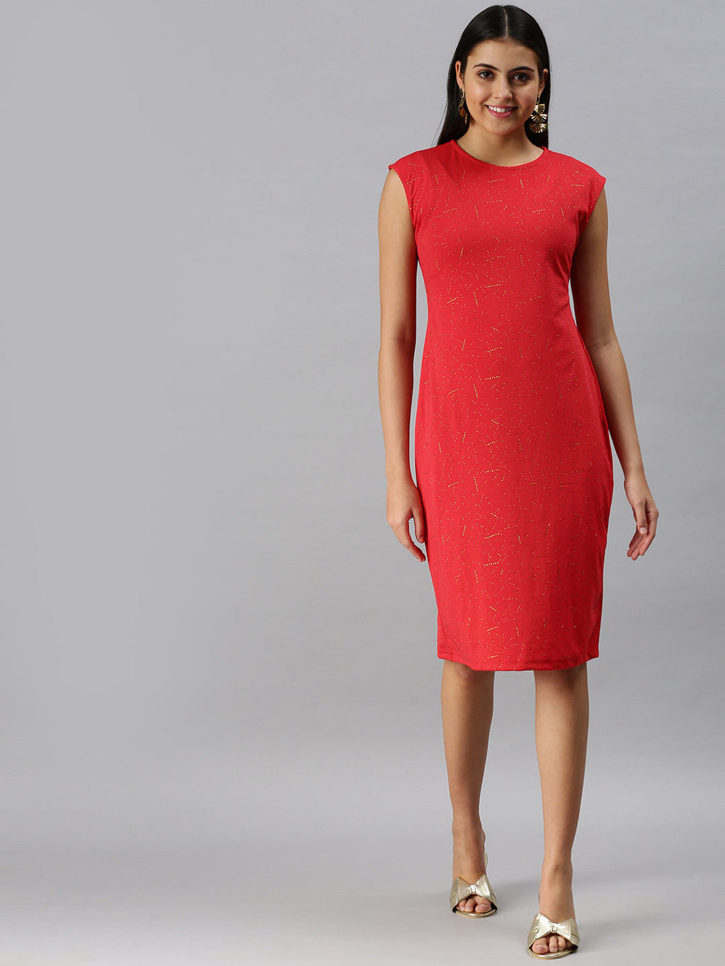 Women's Red Abstract Printed Sheath Dress