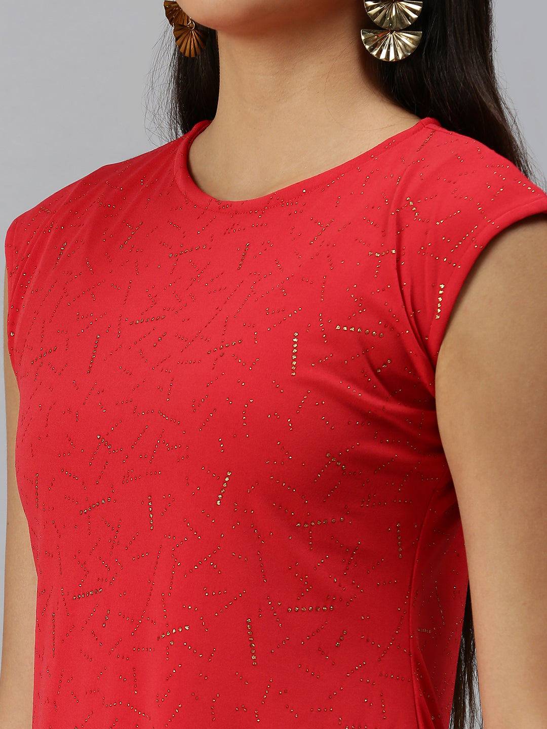 Women's Red Abstract Printed Sheath Dress