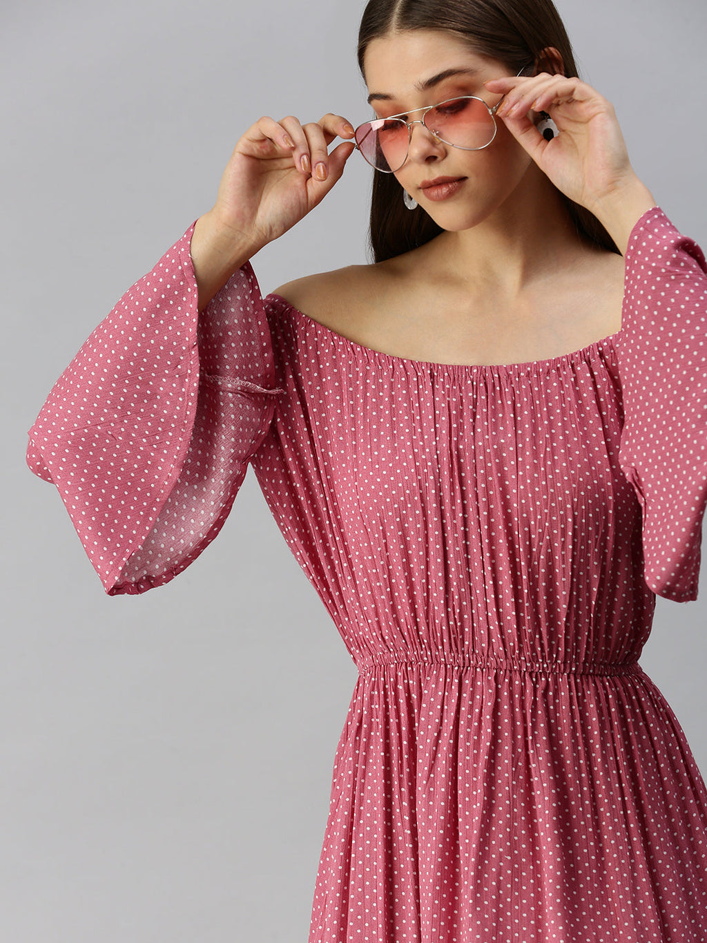Women's Pink Off-Shoulder Dress