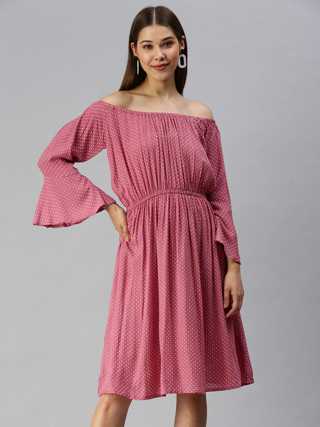 Women's Pink Off-Shoulder Dress