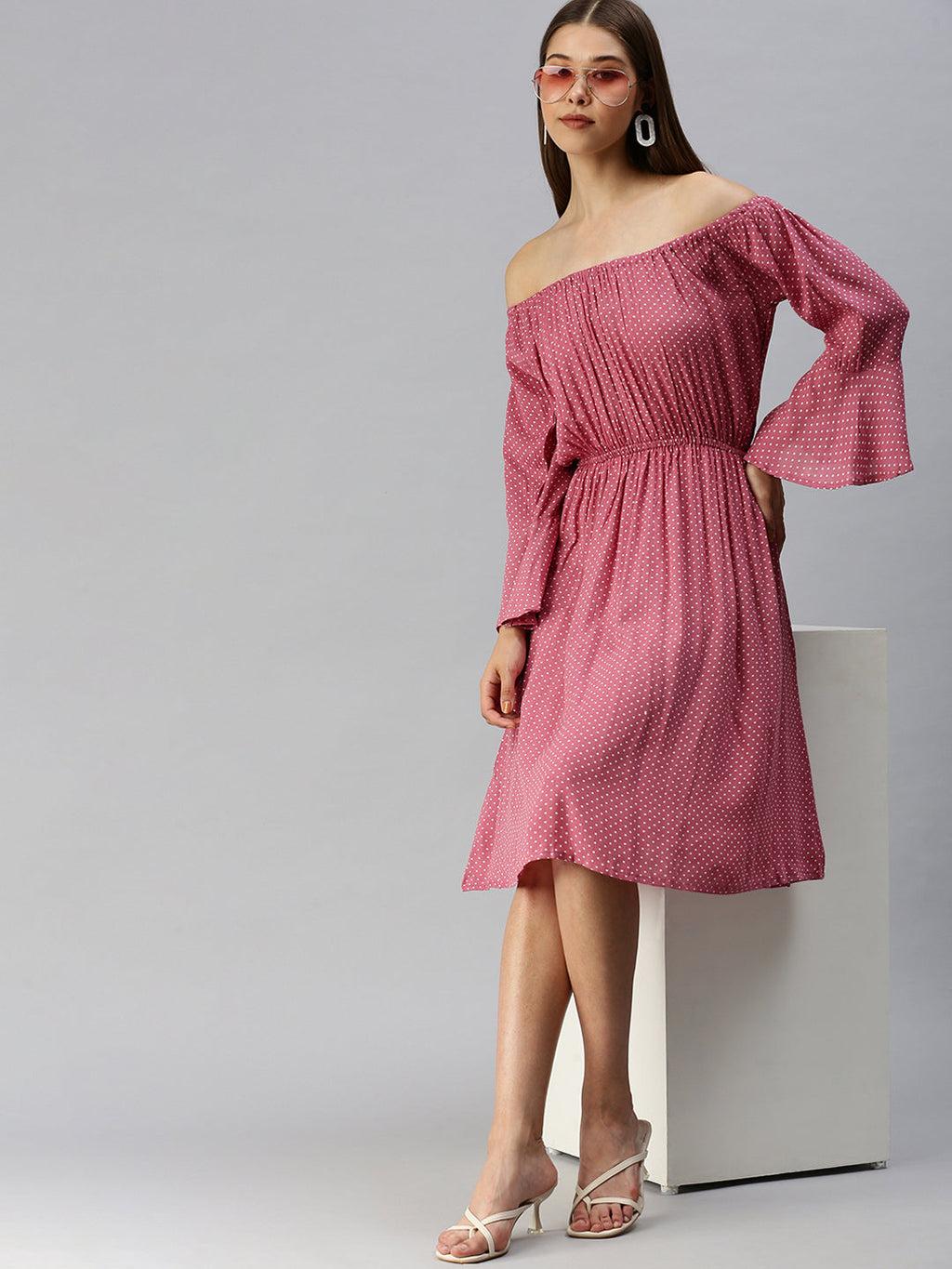 Women's Pink Off-Shoulder Dress