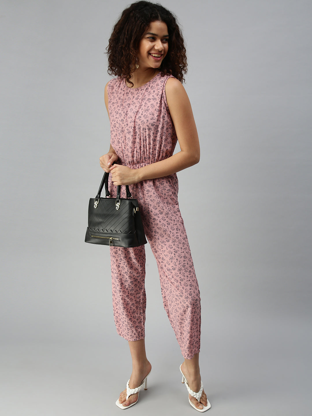 Women's Mauve Printed Basic Jumpsuit