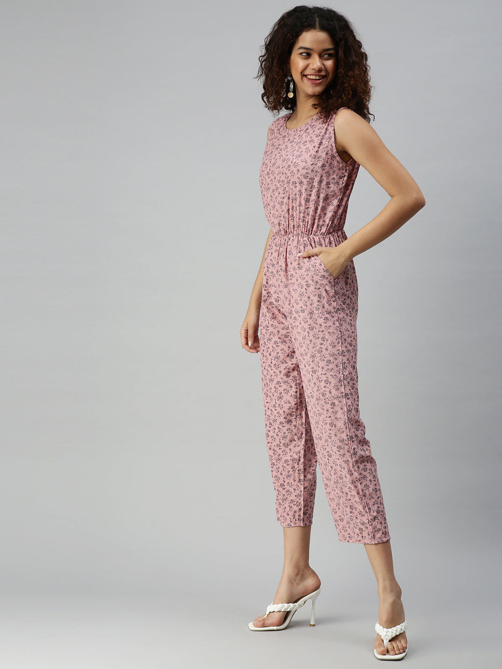 Women's Mauve Printed Basic Jumpsuit